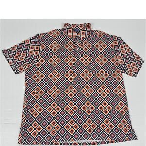 Hreski‎ Mens XXL 2XL Orange Geometric Diamond Loud Golf Performance Stretch Polo